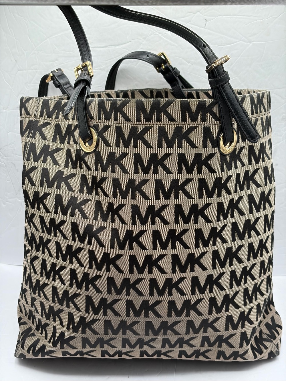 Michael Kors MK Monogram Canvas Tote - Black/Beige Used